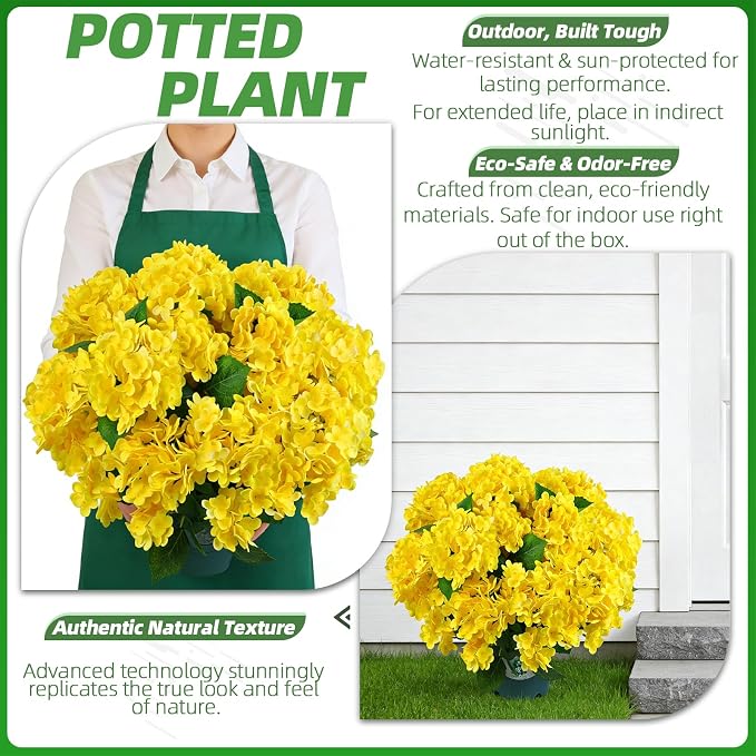 Artificial Hydrangea Bush – 20 Inch Potted Faux Hydrangea Plant, UV Resistant - Image 2