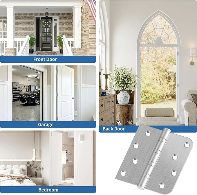 4 Inch Ball Bearing Door Hinges, Exterior Door Hinges Brushed Nickel 3 Pack | - Image 7