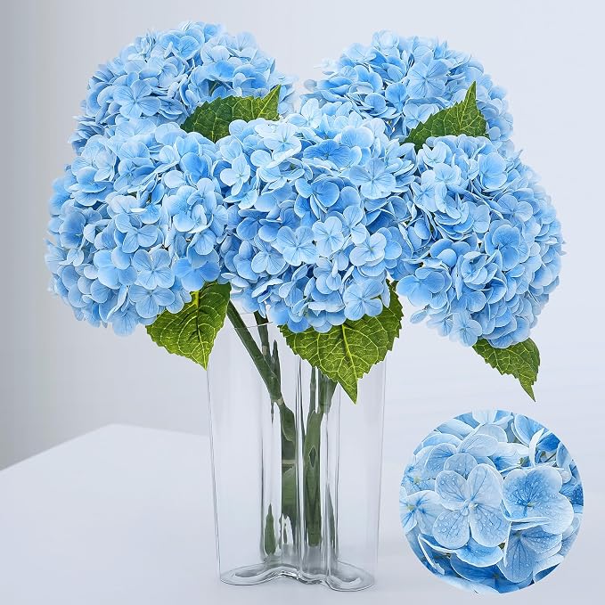 21" Real Touch Blue Hydrangea Artificial Flowers by Waipfaru