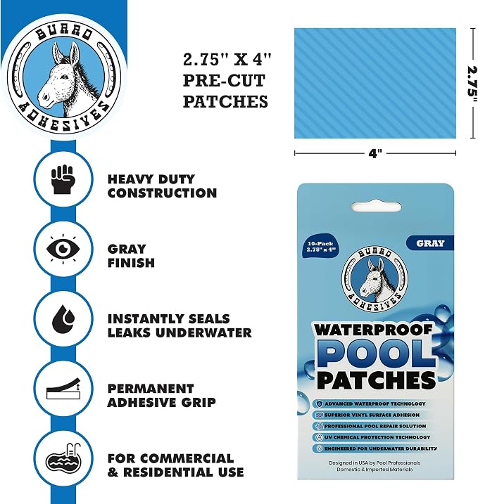 Burro Adhesives 10-Pack Waterproof Gray Pool Patches - Image 2
