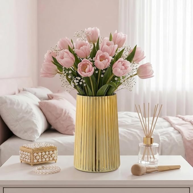 Gold Glass Vase for Flower, Flower Vase for Bouquet, Modern Glass Vases - Image 2