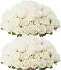 50 PCS Fake White Roses, Artificial White Flowers Bulk, Silk Faux Roses | by Jefuzh