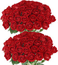 Hananona 50 Pcs Artificial Roses in Bulk, Fake Silk Red Roses Realistic Roses by HANANONA