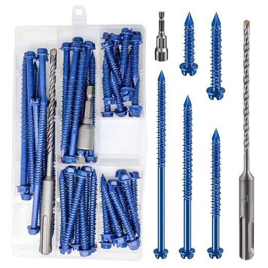 Wensilon 3/16" Slotted Hex Concrete Screws Anchor Kit Blue Hexagon Head by Wensilon