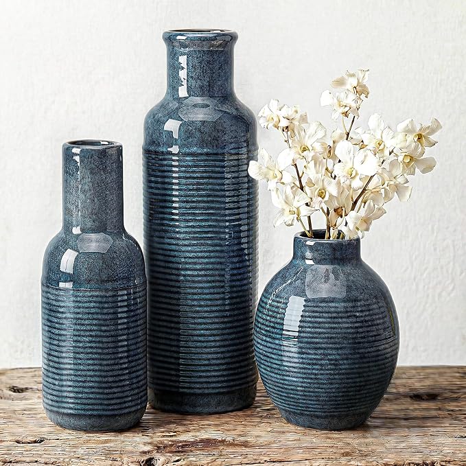 Ceramic Blue Vase Set of 3 by CWFutwell