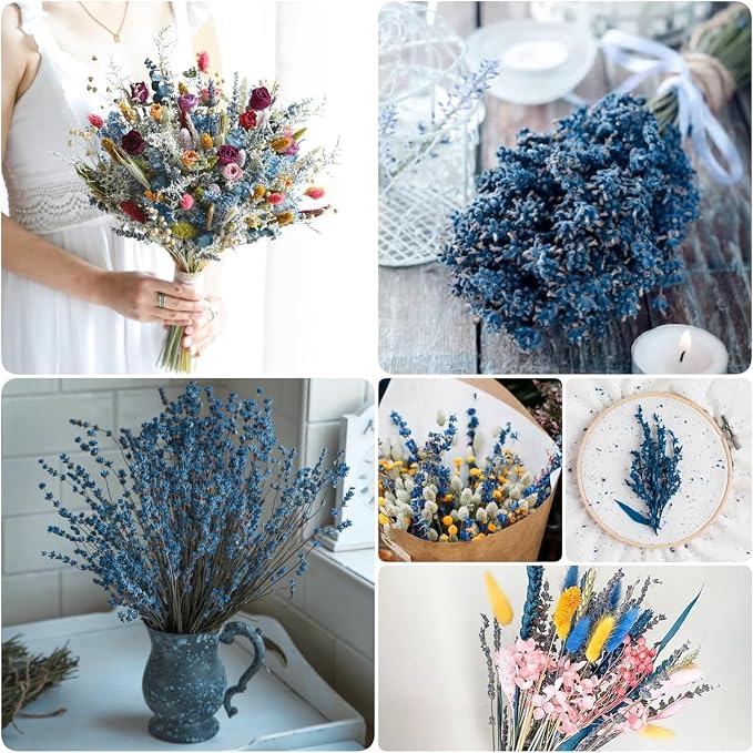 Glicrili Dried Lavender Flowers Real Stems Blue Bouquet - Image 4