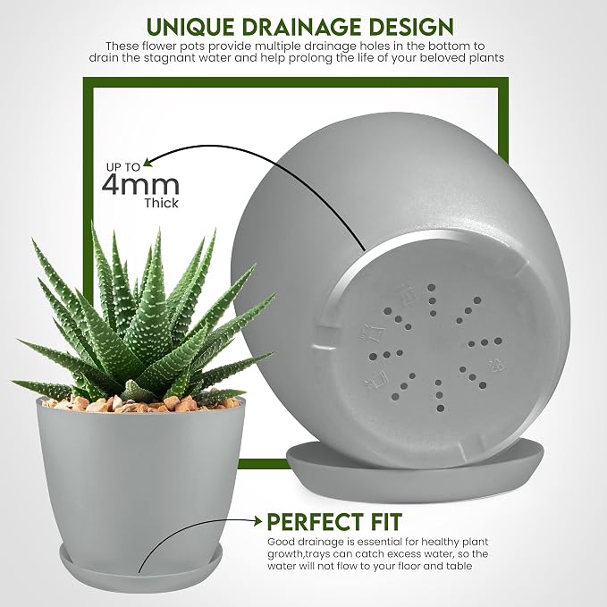 Plant Pots Indoor with Drainage, 5 Pack Multi-Size Planters Set - Image 3