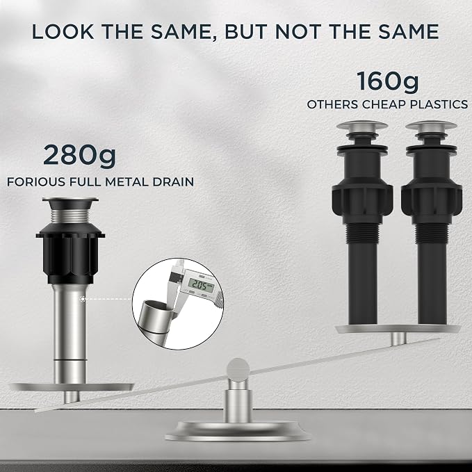 FORIOUS Bathroom Sink Drain Without Overflow, Brushed Nickel Pop Up Drain - Image 4