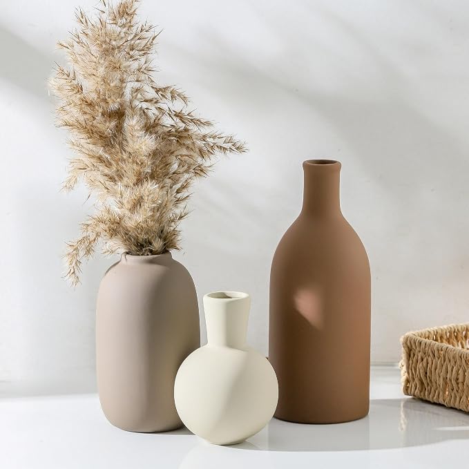 Ceramic Vases Set of 3, Modern Neutral Rustic Farmhouse Home Decor Pottery - Image 7