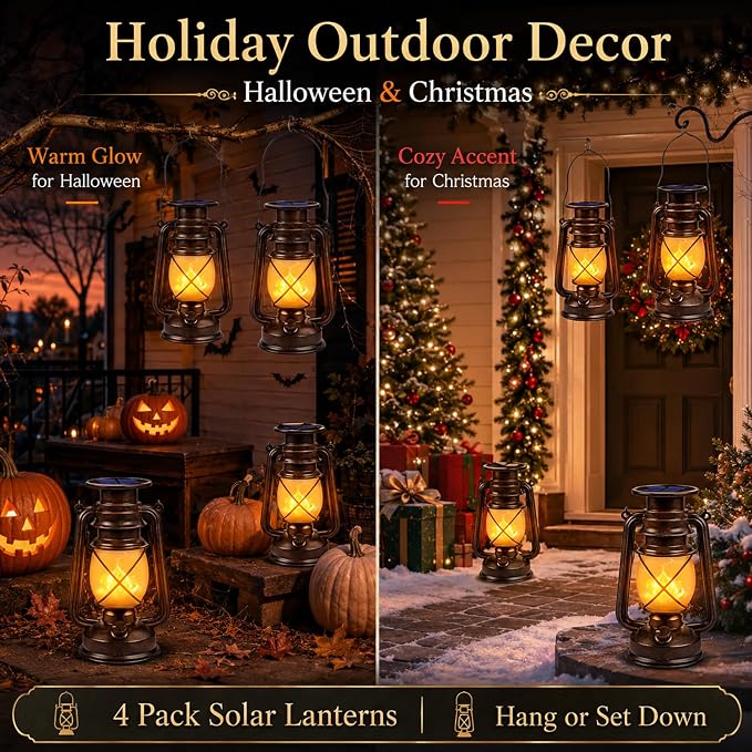 Marlrin Solar Lanterns Outdoor Waterproof 2 Pack LED Flickering Flame Light | - Image 8