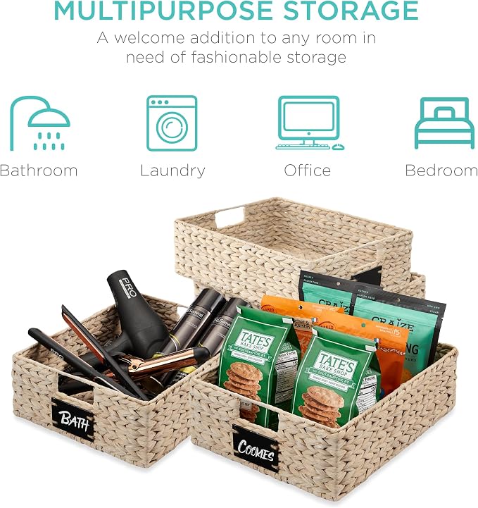 Best Choice Products Set of 4 16x12in Large Water Hyacinth Pantry Baskets - Image 6