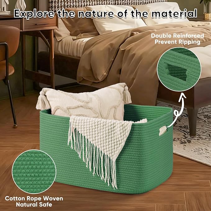 OIAHOMY 75L Large Blanket Basket, Woven Cotton Rope Baskets - Image 5