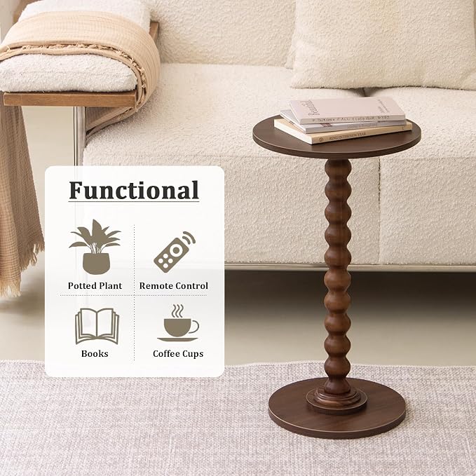 Fultyle Small Round Side Table, Walnut End Table - Image 8