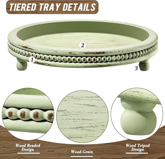 KULEDM Handmade Wooden Decorative Tray, Small Beaded Coffee Table Tray Decor - Image 4