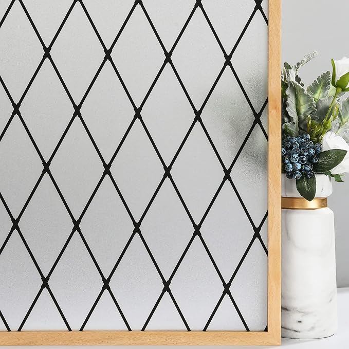 Frosted Black Lattice Window Film Static Cling Window Privacy Films Decorative by VELIMAX