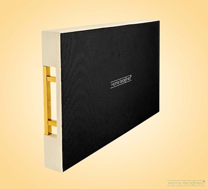 Modern Elegant 17.5”x12” Rectangle Cream Rectangle Shagreen Faux Leather - Image 5