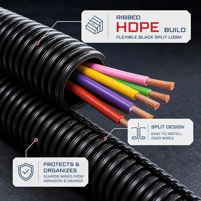 GS Power 3/4 Inch x 25 Ft Split Wire Loom Tubing, Split Cable Sleeve Cord - Image 7