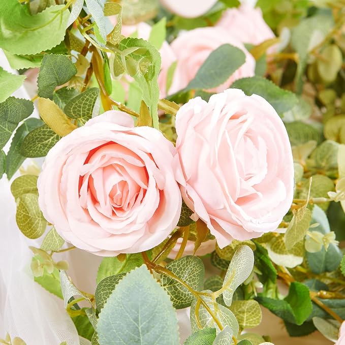 Artificial Flower Garland 2pcs 5.4ft Peony Vine Decor, Light Pink Flower | - Image 3