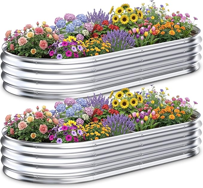 Galvanized Raised Garden Bed Outdoor, Easy Assemble Large Oval Plant Container by Tegarbed