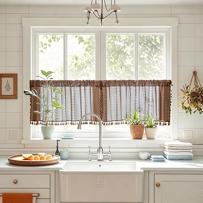 Sutuo Home Dark Coffee Boho Short Curtains Valance by SutuoHome