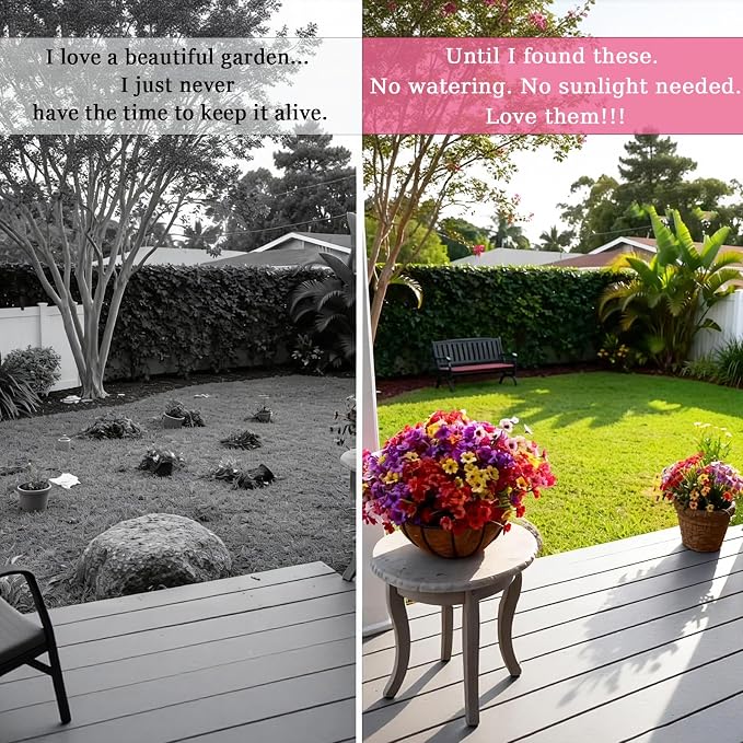 24PCS Fake Flowers Outdoor, UV Resistant Artificial Silk Flowers | Realistic - Image 5