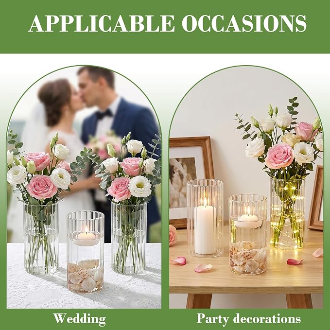 12 pcs Ribbed Glass Cylinder, 6 inch Flower Vases - Image 5