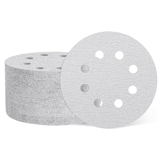 HARFINGTON 50 Pcs 5 Inch Sanding Disc 8 Hole 60 Grit White Aluminum Oxide | by HARFINGTON