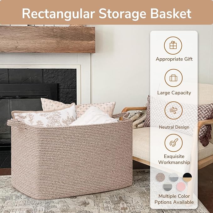 Goodpick 105L Extra Large Woven Rope Blanket Basket, Clothes & Pillows - Image 7