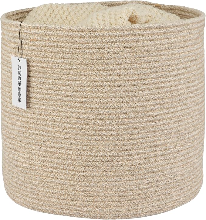 XUANGUO Cotton Rope Basket For Girls Boys Kids 16”X14” | Baby Laundry Baskets by XUANGUO