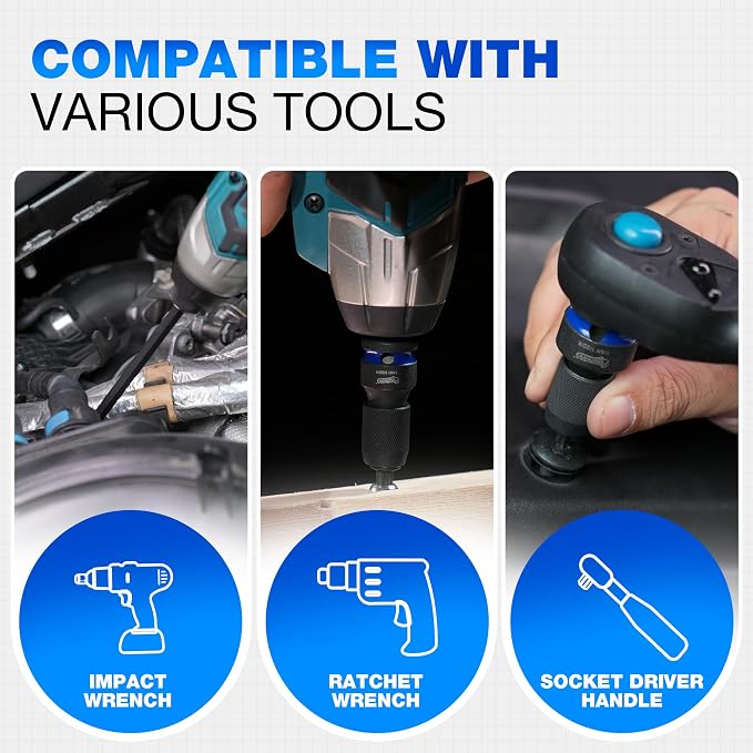 Impact Wrench Adapter Set 1/2, 1/4-Inch Drive to 1/4-Inch Hex | Quick-Change - Image 8