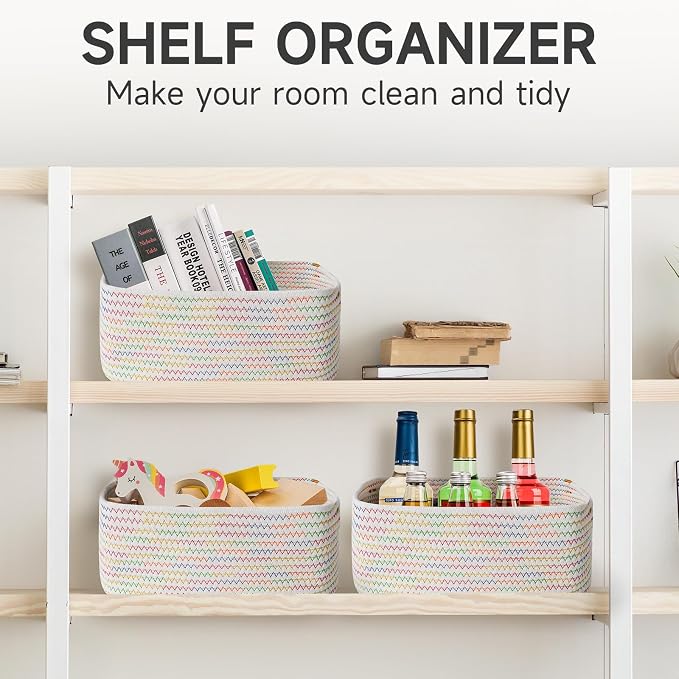 3 Pack Small Storage Baskets for Organizing, 11.8×7.8×5.1", Rainbow | Woven - Image 9