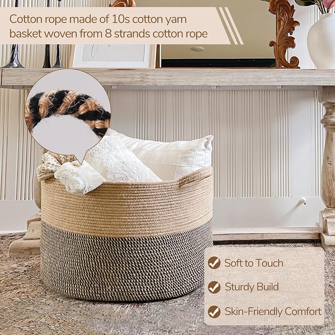 INDRESSME XXXLarge Woven Wicker Blanket Basket Living Room Black Jute, 90L | - Image 3