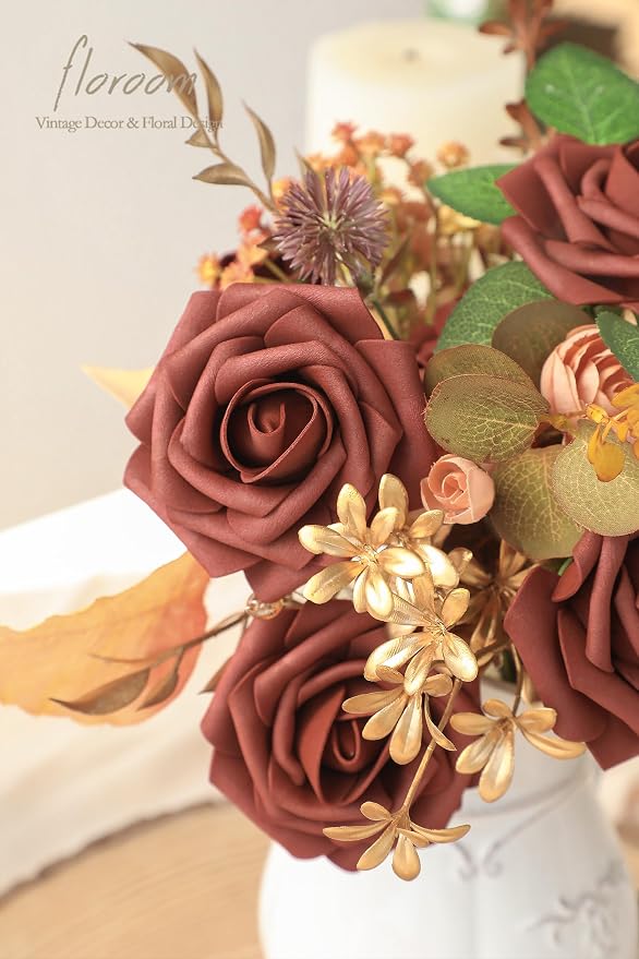 Artificial Flowers 25pcs Real Looking Terracotta Foam Fake Roses - Image 3
