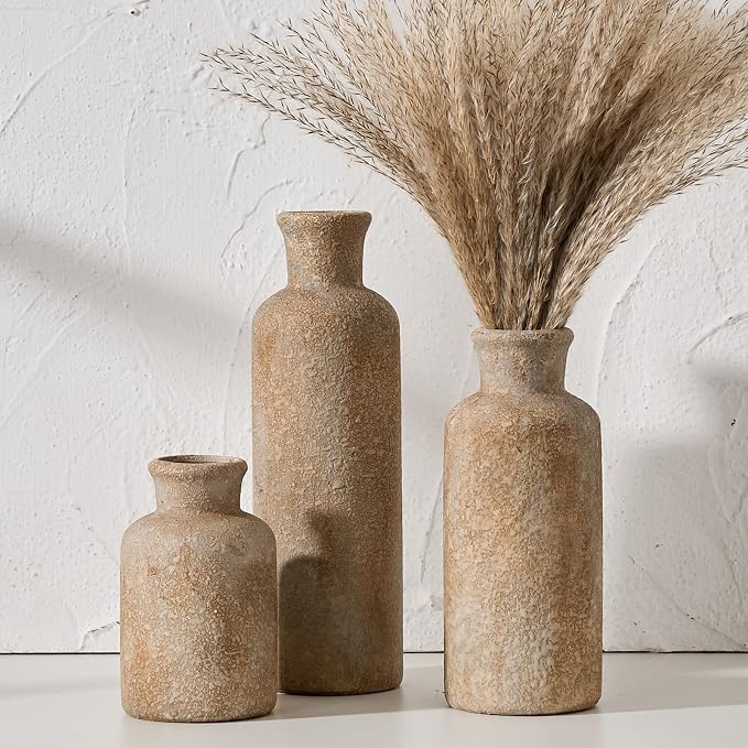 Ceramic Rustic Farmhouse Vase Set of 3, Terracotta Vases by LUKA