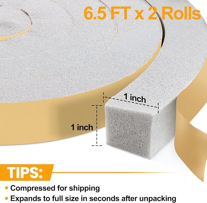 High Density Foam Tape Air Conditioner Window Seal, 1x1 Inch Thick Foam Stripe - Image 2