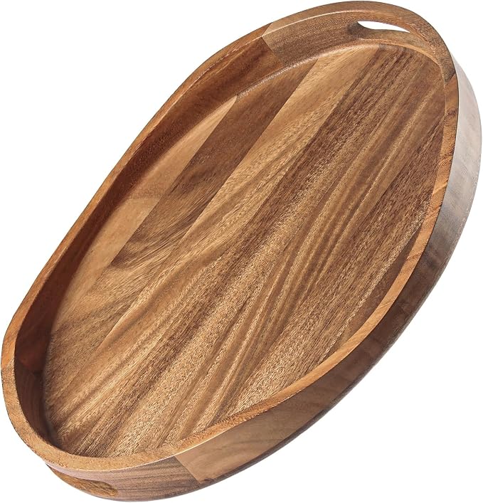 Acacia Wood Serving Tray with Handles by KITEISCAT