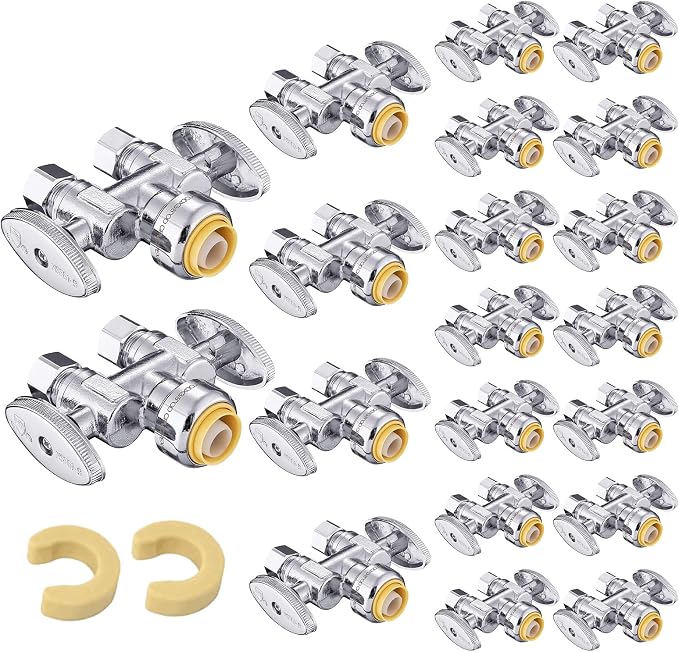 20PC EFIELD Push Fit 1/2" x Dual 3/8" OD Compression Straight Stop Valve | 1/4 by EFIELDPEXTUBING