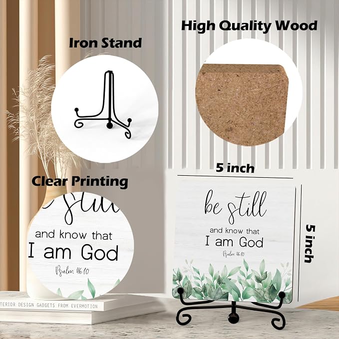 Inspirational Christian Desk Decor, Be Still And Know That I Am God Eucalyptus - Image 2