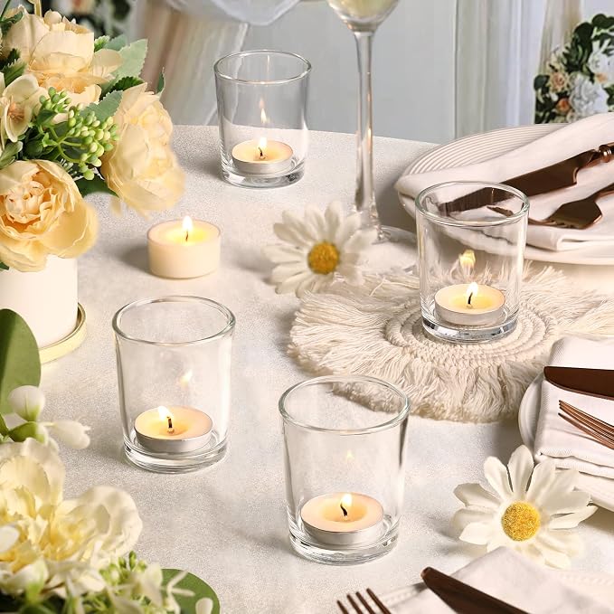 LETINE Clear Glass Tea Light Holders Set of 6 - Image 5