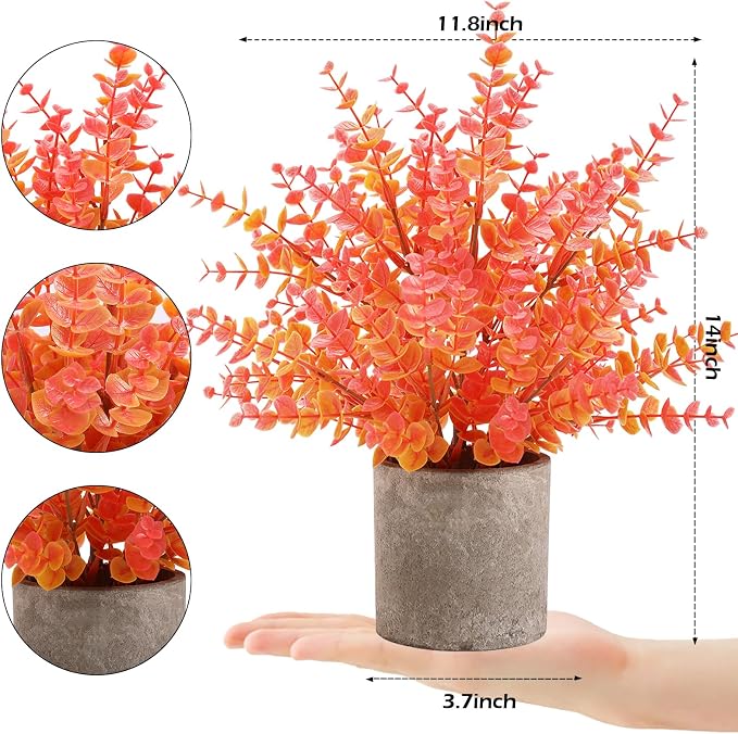 Coferset 2 Pack Small Fake Plants Eucalyptus Potted, Fall Orange Large | 14" - Image 5