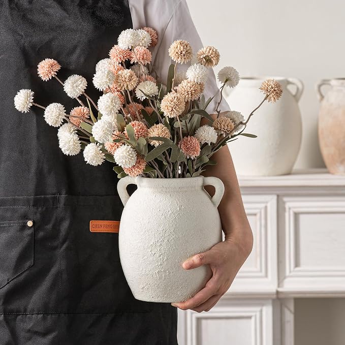 Dobbyby Ceramic Flower Vase 7.6 inch Farmhouse Rustic Vase Decorative Pottery - Image 5