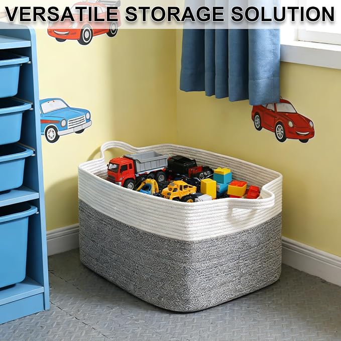 65L Laundry Basket with Handles, Woven Blanket Basket, Living Room - Image 8