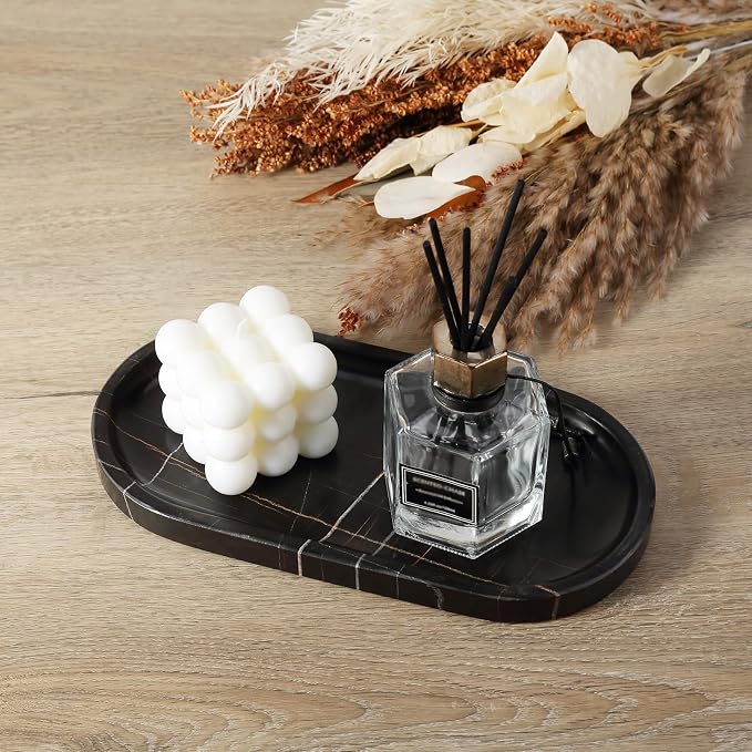 Black Marble Vanity Tray for Bathroom Countertop, Stone Jewelry Dish Candle - Image 7