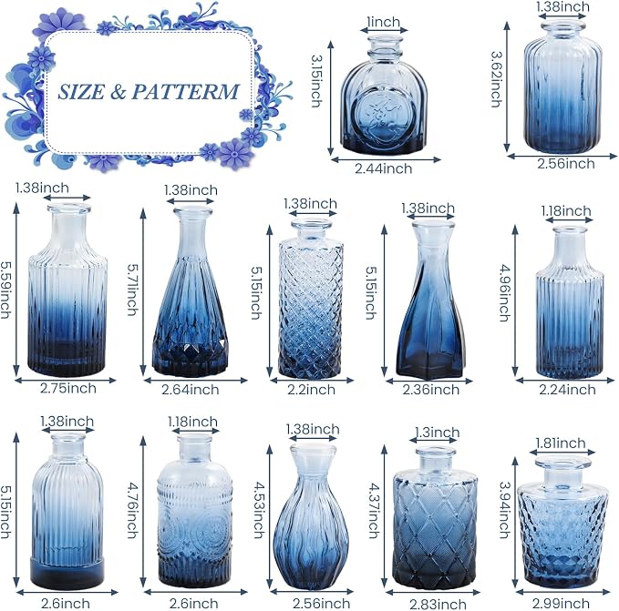 UPBUD Glass Blue Bud Vases Set of 12, Mini Vases - Image 4