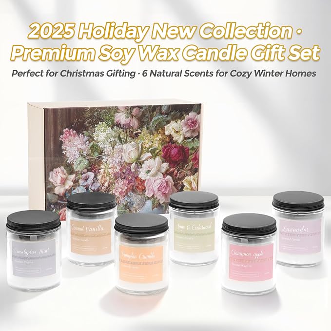 Scented Candles Gift Set for Women, Cinnamon Apple, Sage Cedarwood, Coconut - Image 2
