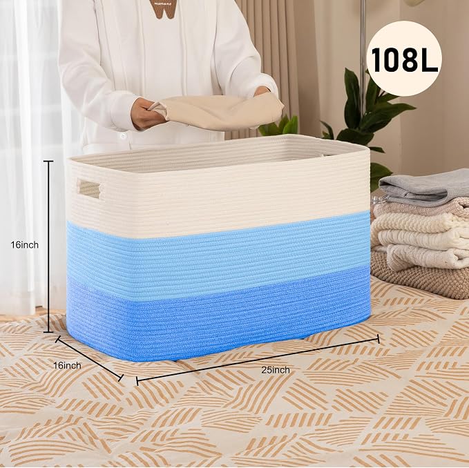 OIAHOMY 108L Extra Large Blanket Basket Dog Toy Basket Gradient Light Blue | - Image 2