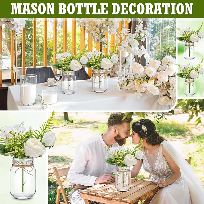 XunYee 10 Set Mason Jars for Centerpieces, Rose | Mason Jar Flower Vases - Image 6