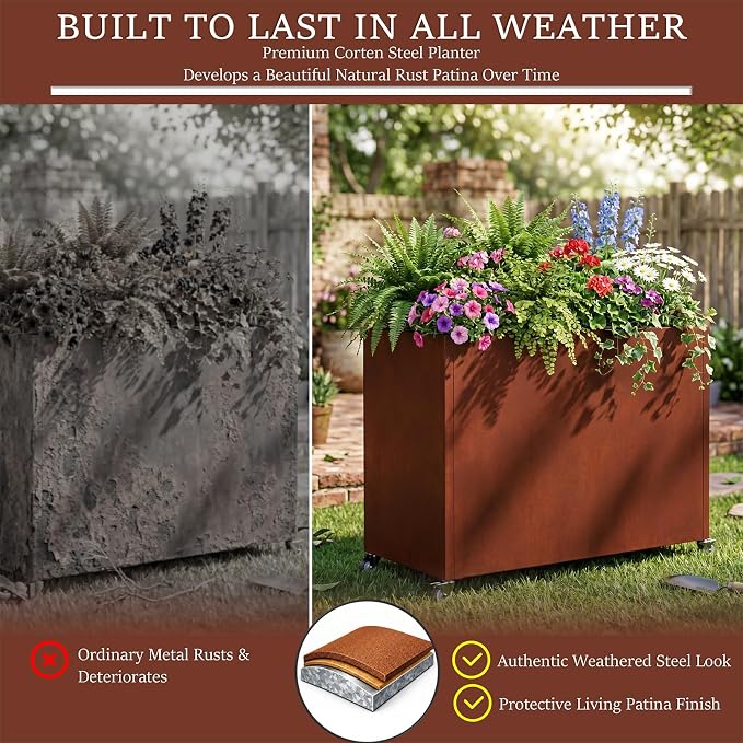 36 Inch Corten Steel Planter Box - Image 6
