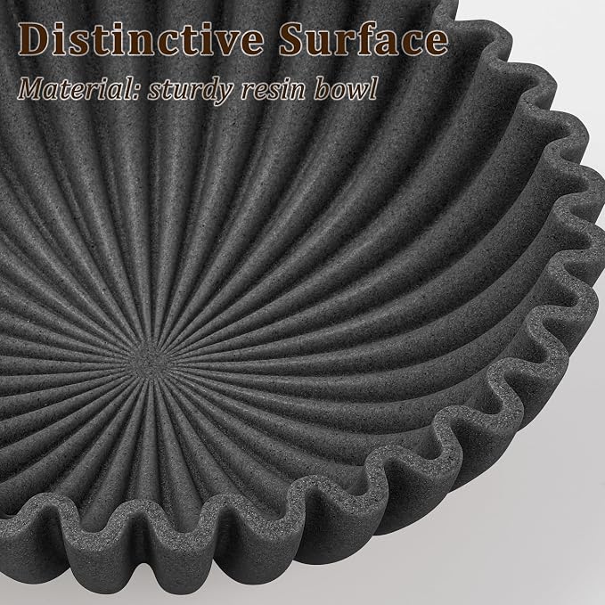 LIN CHUAN Ruffle Decorative Bowl, Large Fruit Bowl, Artificial Stone BLack | - Image 6