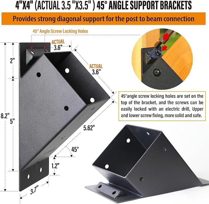 2pack 4x4 Degree Angle Support Brackets, - Image 2